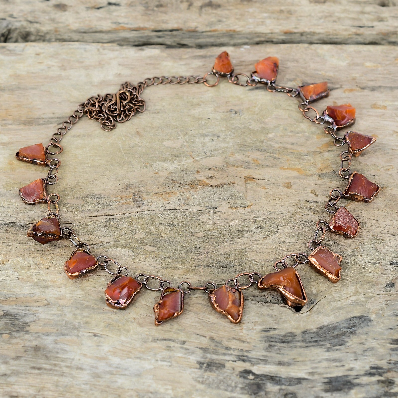 Carnelian Rough Copper Friend Gift Electroformed Chain Adjustable Necklace 18.0″