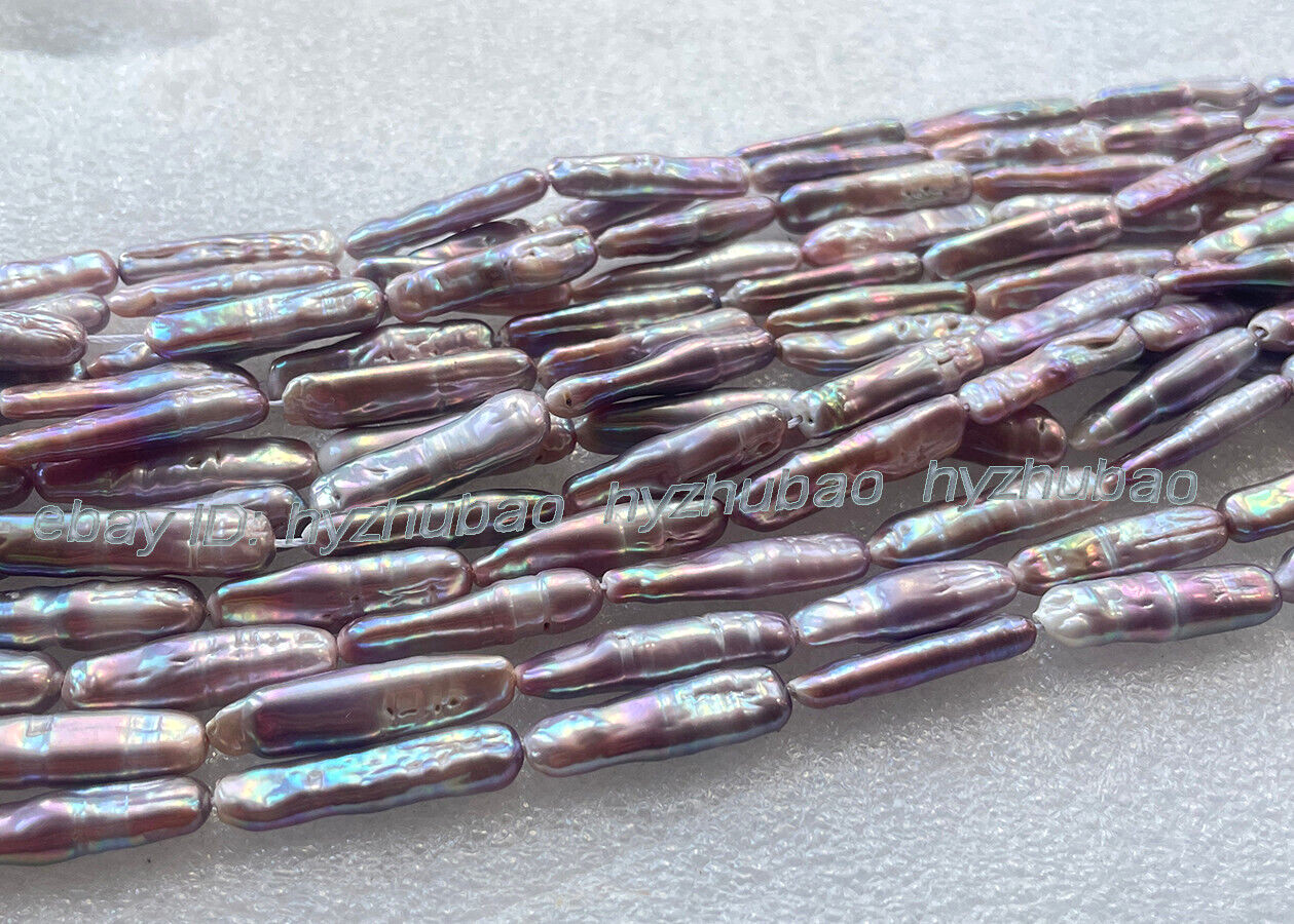 6x(25-30mm) Purple Colorful Freshwater Baroque Toothpick Pearl Loose Beads 15″