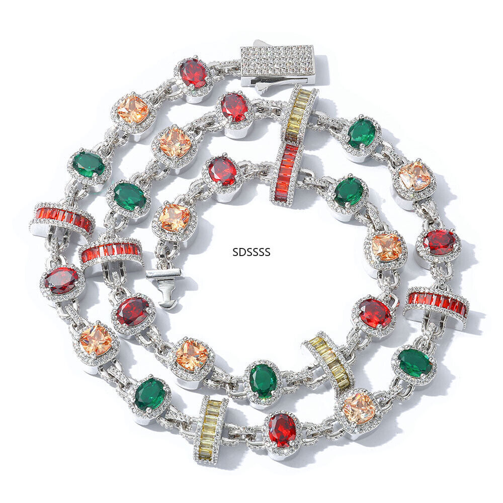 Jewelry Men Women Gift Hip Hop Tennis Chain Necklaces Bracelet Colorful