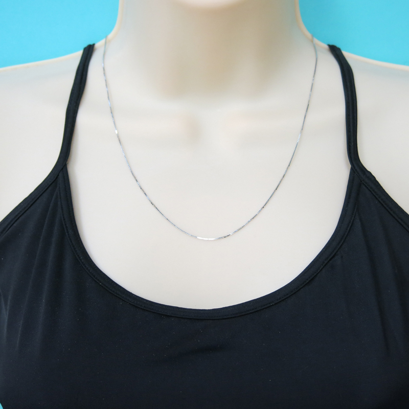 925 Sterling Silver Rhodium Finish Diamond Cut Box Chain Necklace .925 Italy