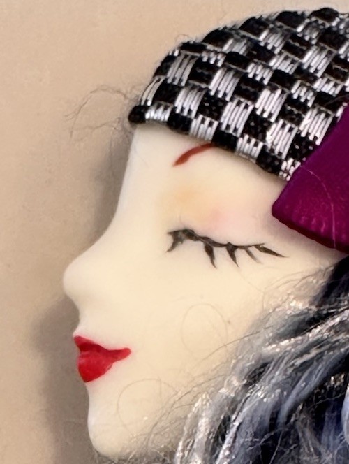 Lady Head Porcelain Brooch Hand Painted Long Gray Hair SEE DETAILS Repair Needed
