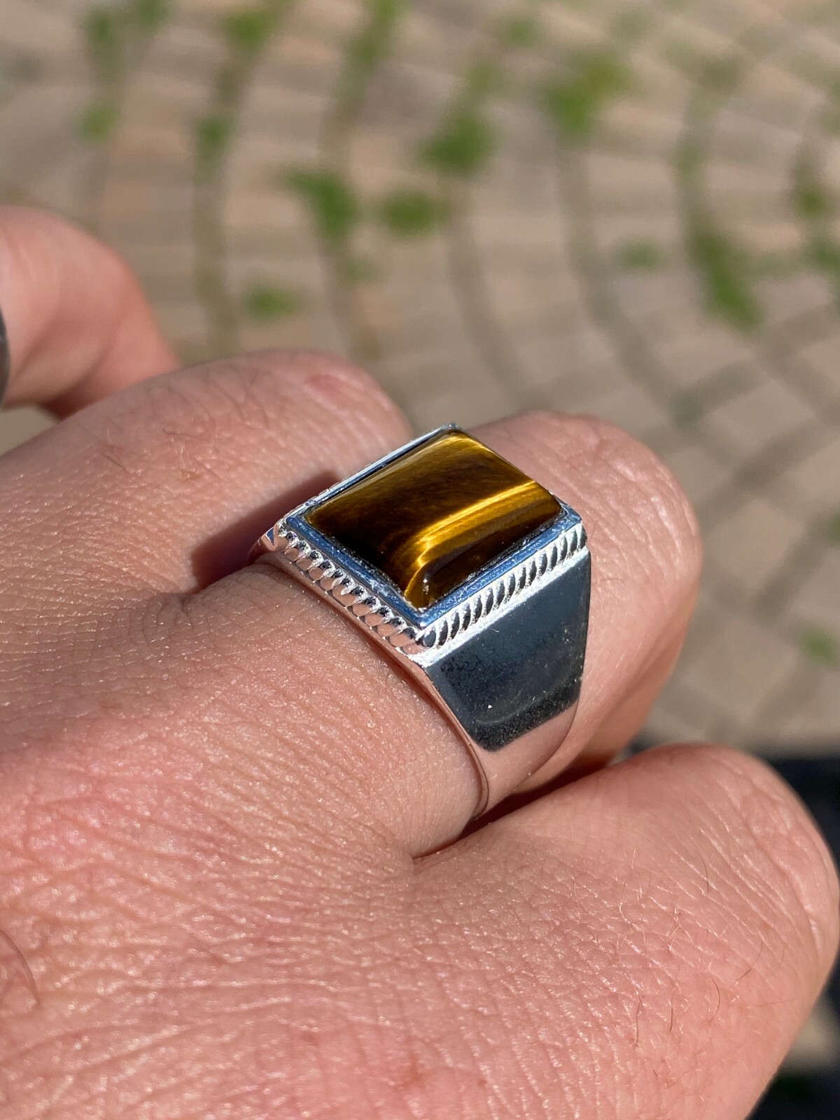 Real Mens Solid 925 Sterling Silver Tiger’s Eye Signet Ring Sz 7 8 9 10 11 12 13
