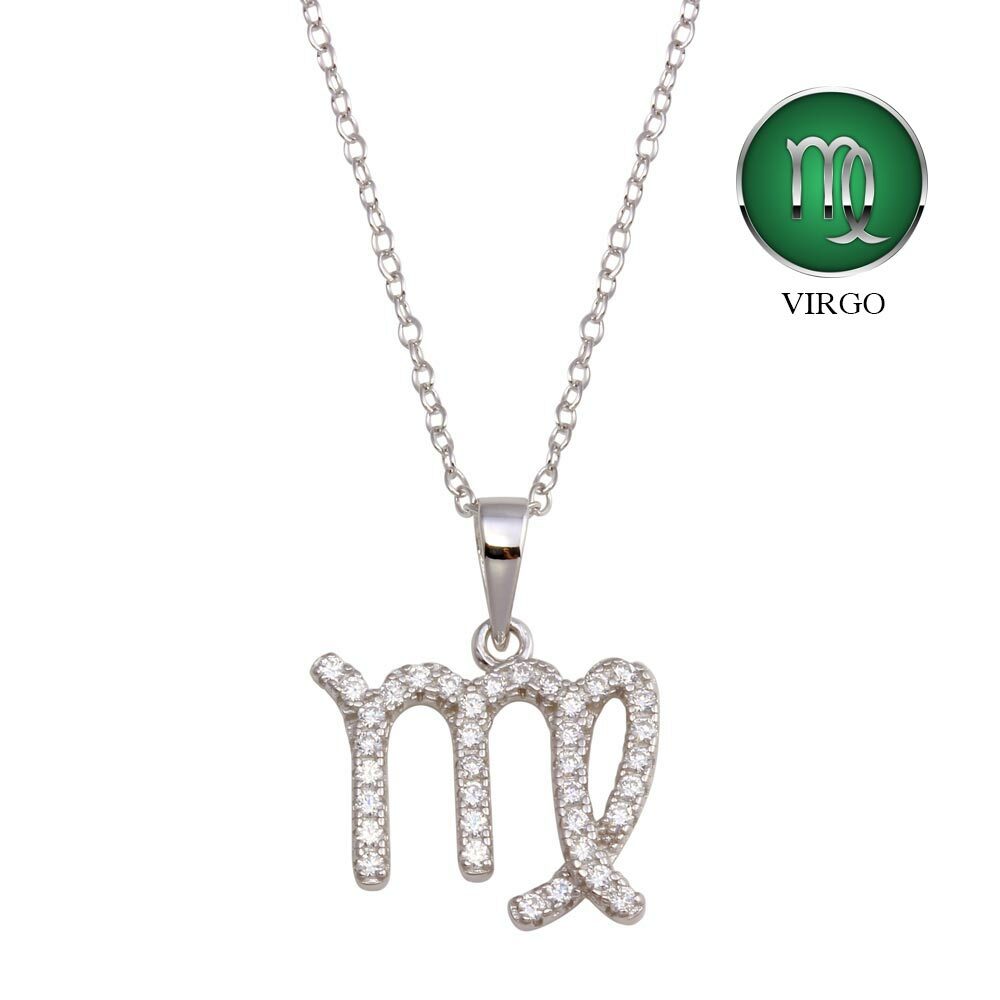 VIRGO ZODIAC SIGN NECKLACE PENDANT LAB SIMUALTED DIAMONDS / 925 STERLING SILVER
