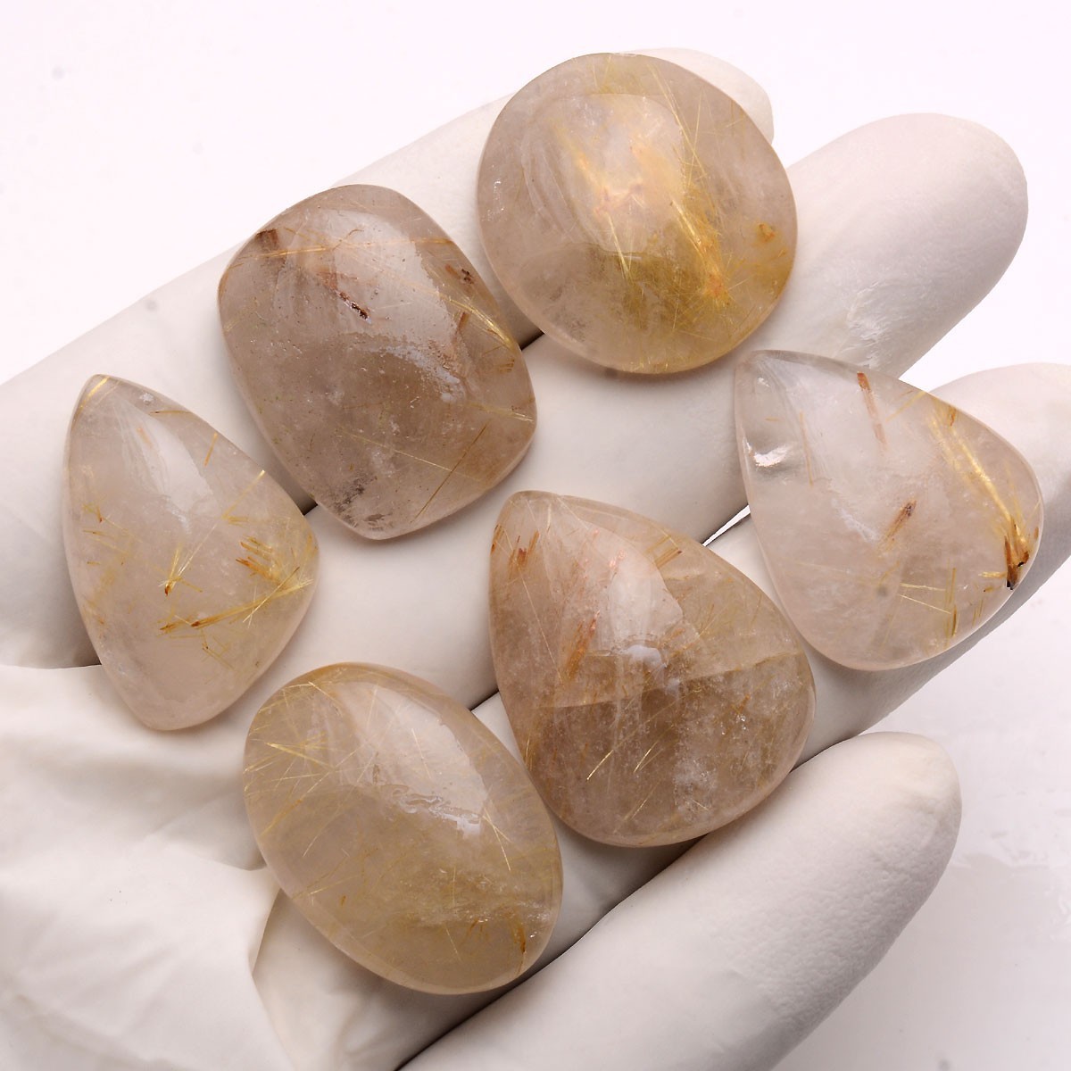 Set Of 6 Pcs Natural Golden Brown Rutile Quartz 25mm-29mm Untreated Gemstones