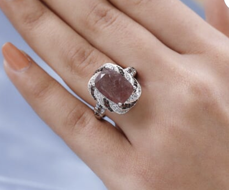 Women STATEMENT Ring Pink Red Tanzanian Ring (8) Sterling Silver Vermeil ELEGANT