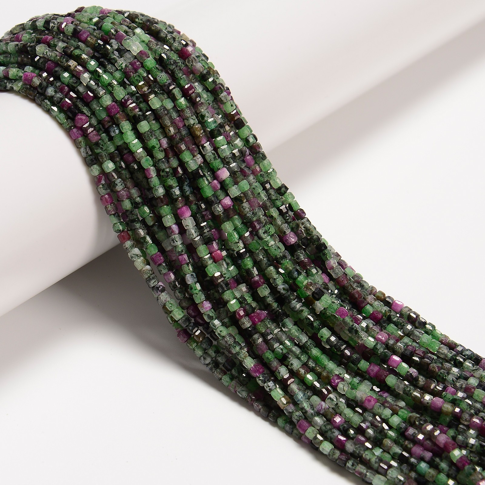 Natural Ruby Zoisite Faceted Cube Beads Size 2mm 15.5” Strand