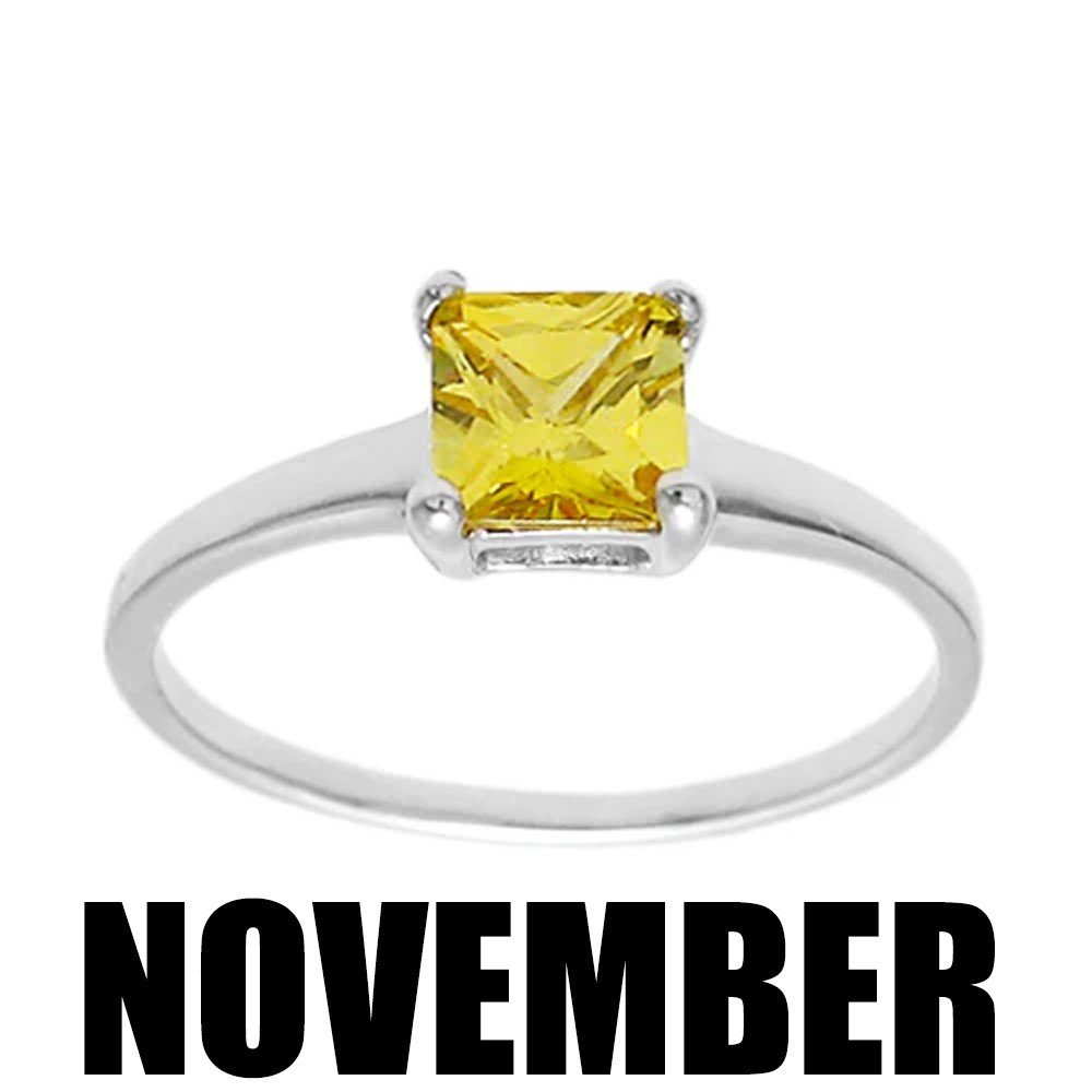 925 Sterling Silver Child’s Baby Princess Cut CZ Birthstone Ring Choose Month