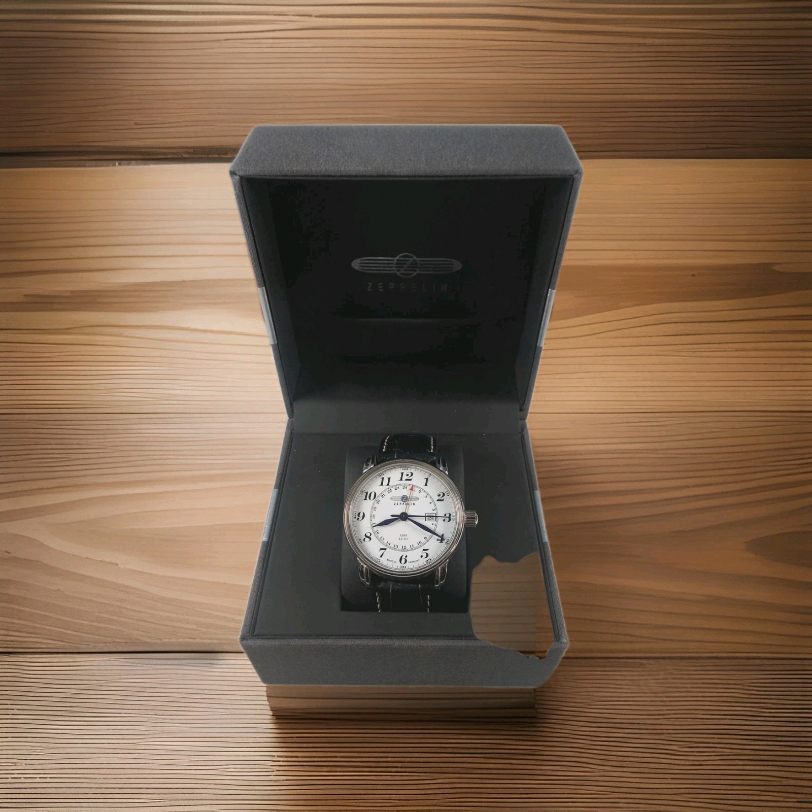 Zeppelin GRAF 42mm GMT White Dial SS Case German Quartz Men’s Watch LZ127