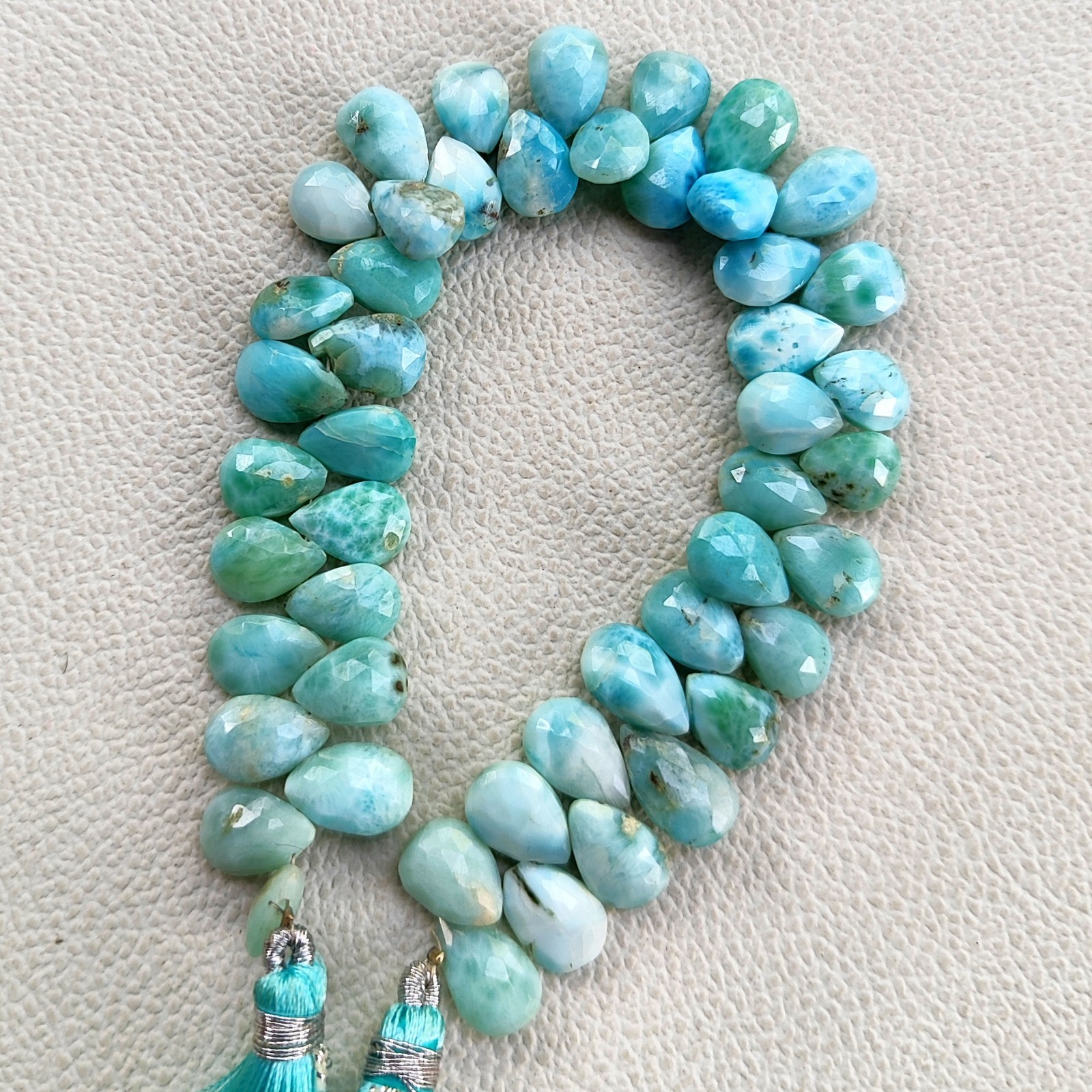 Natural Larimar Dominican Republic 12x8mm Pear Shape Beads 8″ Strand