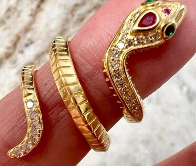 1Ct Pear Cut Lab-Created Ruby Women Unique Snake Ring 14k Yellow Gold Plated