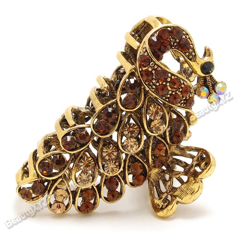 New Brown Color Crystal High Quality Metal peacock hair claws clips 8090