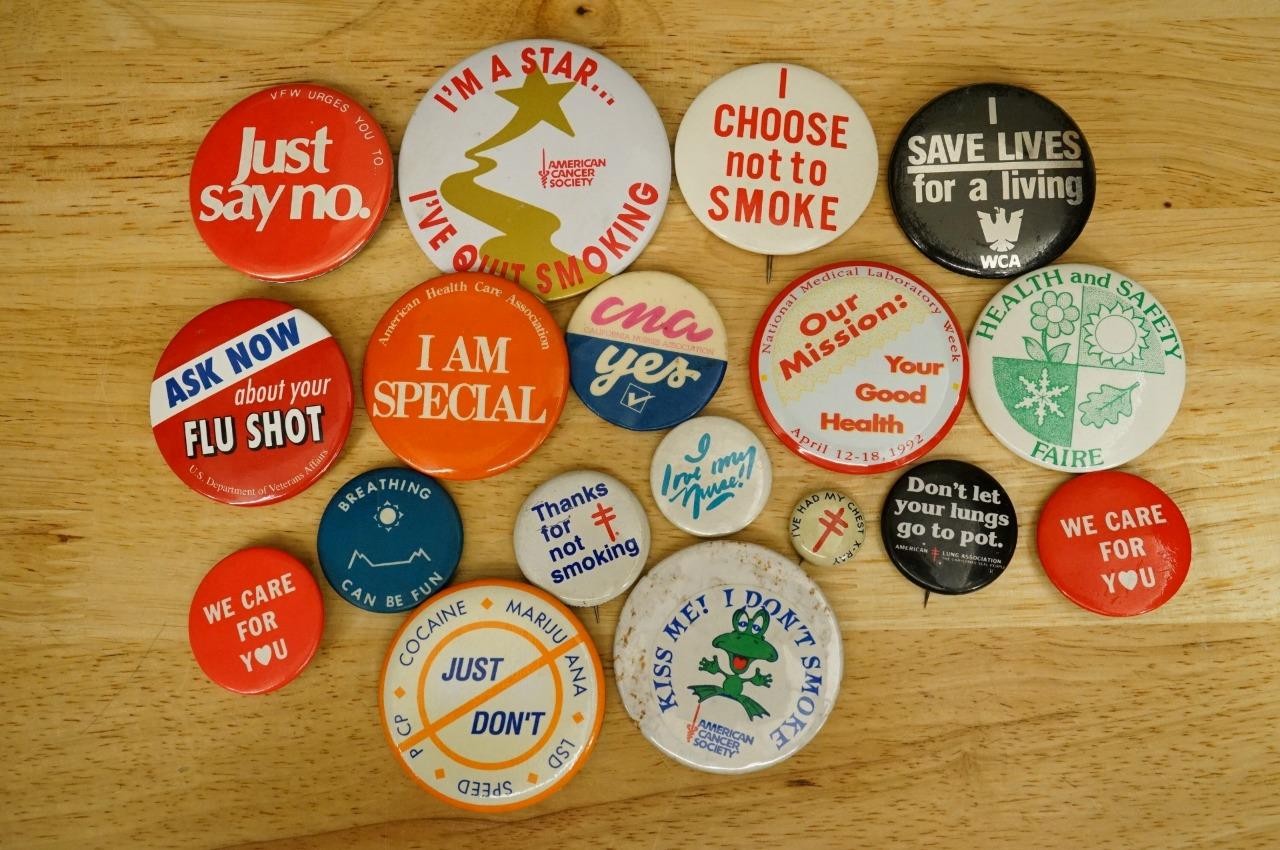 Vintage Pinback Buttons Just Say No American Cancer Society Stop Smoking Health