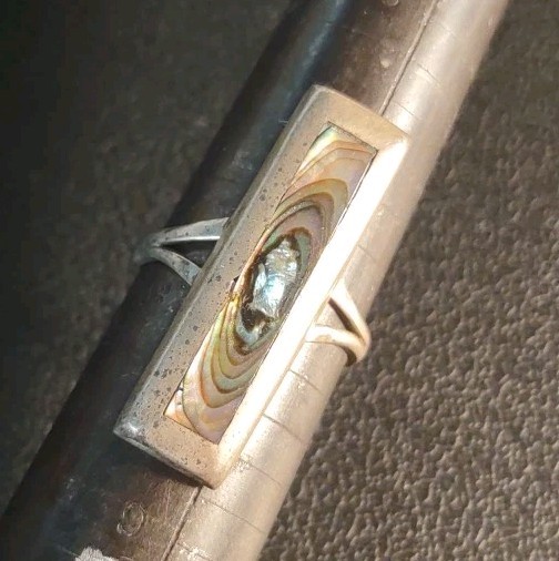 3.2 Grams Size 7.5 Sterling Silver Southwest Abalone Ring Old Pawn