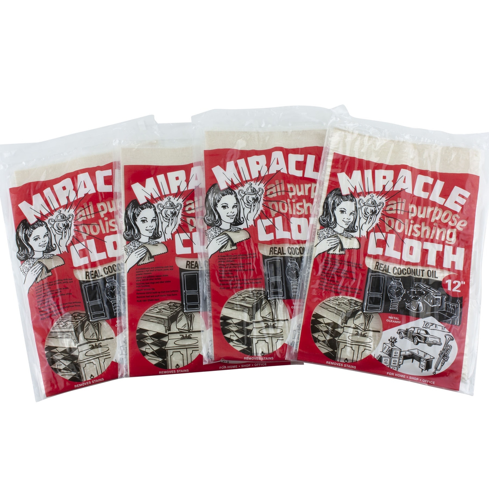 Miracle Cloth All Purpose Polishing Cloth 4 Pack Real Coconut Oil 9″ x 12″