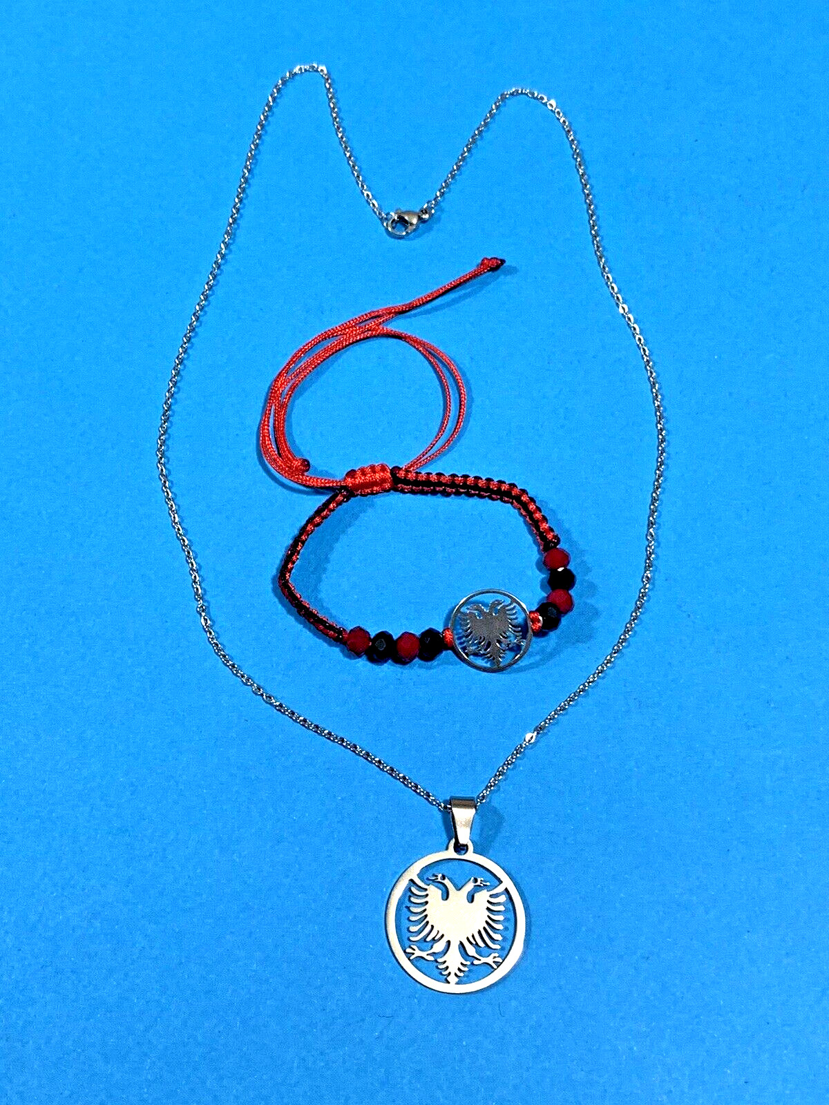 NEW ALBANIA EAGLE WRIST BRACELET+NECKLACE-ALBANIA UNISEX EAGLE SET-SOUVENIR