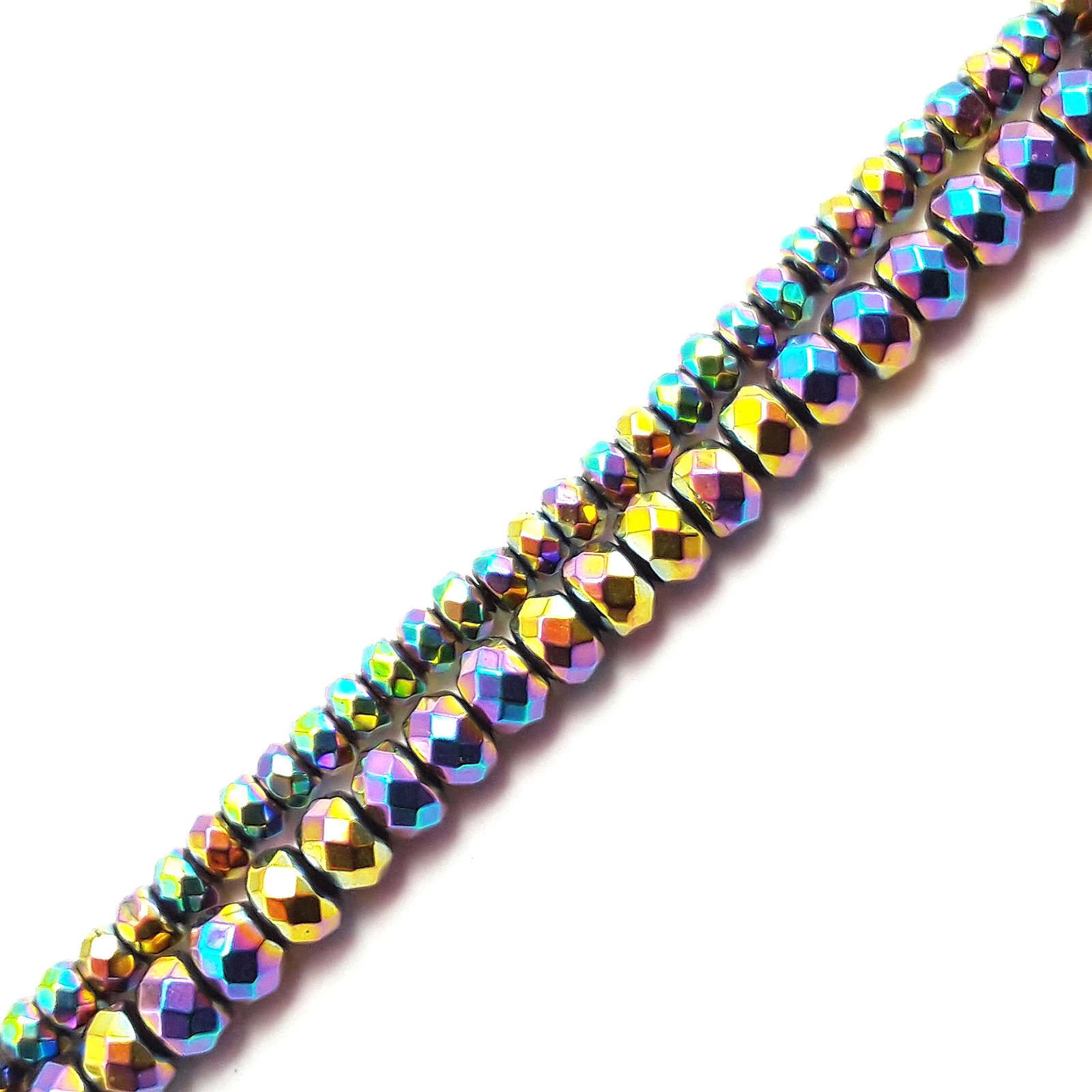 Rainbow Plated Hematite Faceted Rondelle Beads 2x3mm 3x4mm 5x8mm 15.5″ Strand