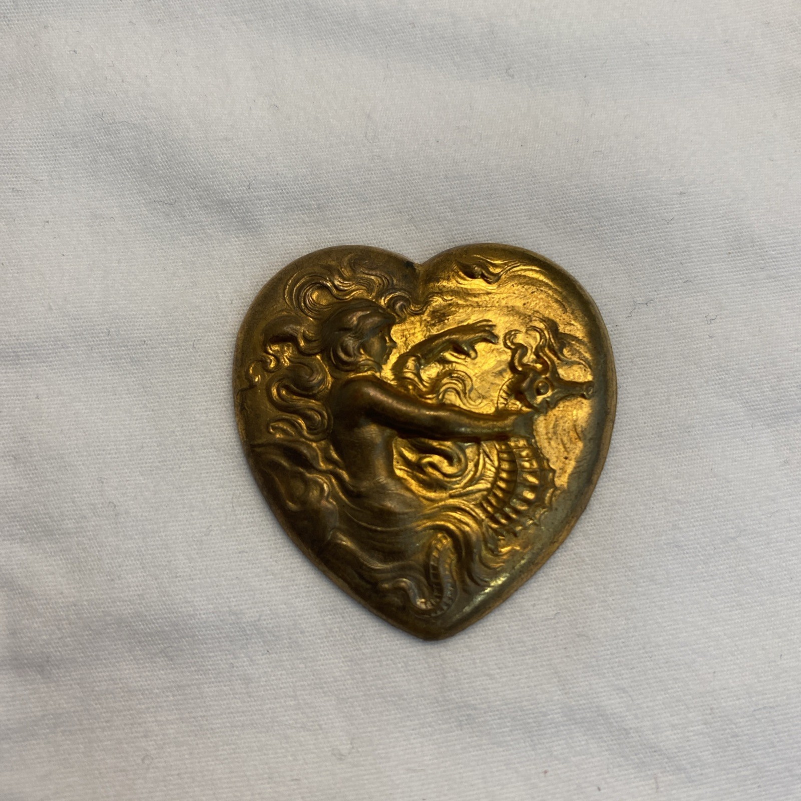 Mermaid Riding Sea Horse/Ornate Heart /Vintage design/Raw Brass Stamping