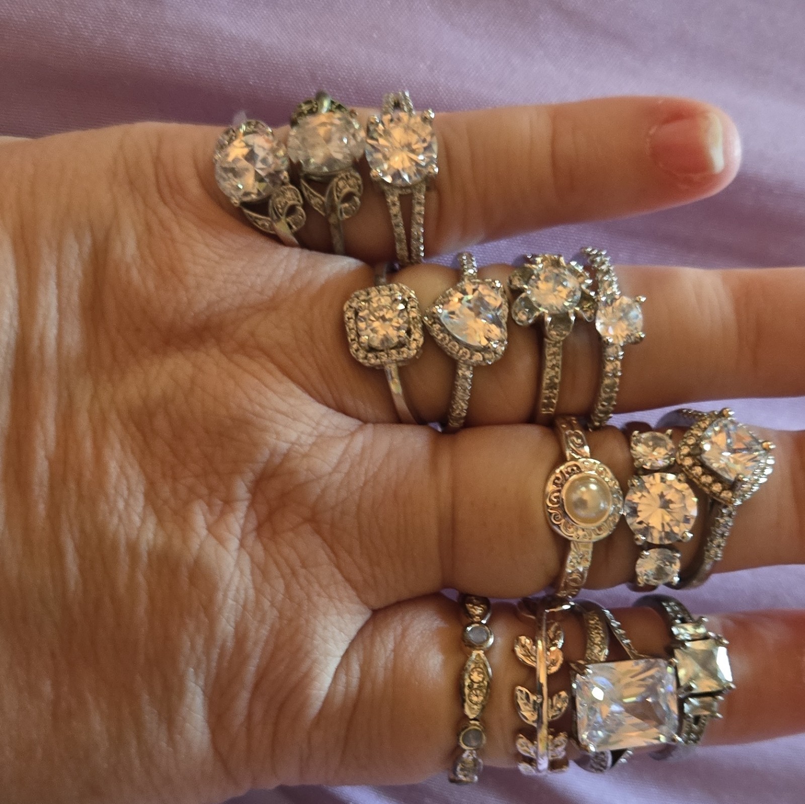Mixed Lot Women’s Fashion Rings Gold & Silver Tone Rhinestone, 12 Pieces