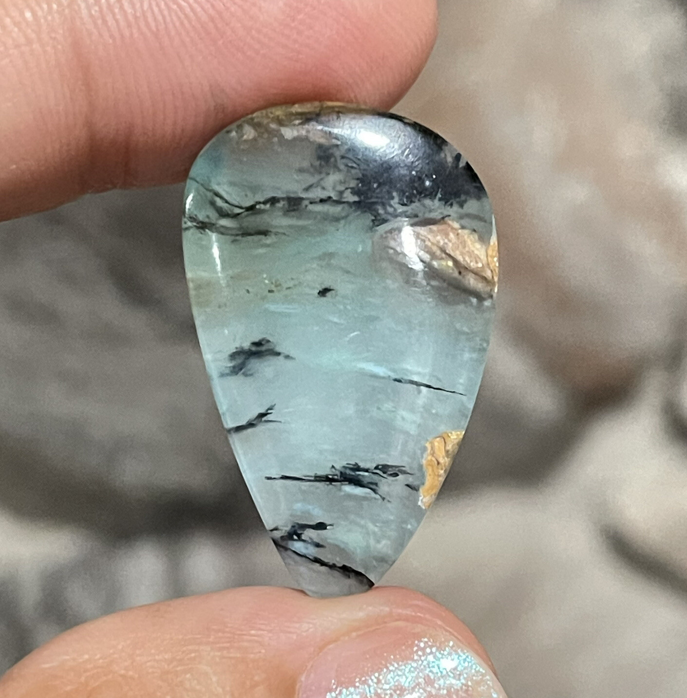 22ct 30.5x19x5.6mm Fine Picture Like Blue Peruvian Opal Smooth Cabochon Gem