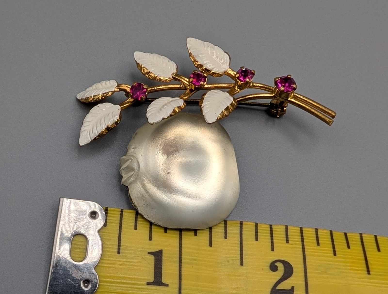 Vintage Signed Austria Forbidden Fruit Pear Fig Brooch Pin White 1950s