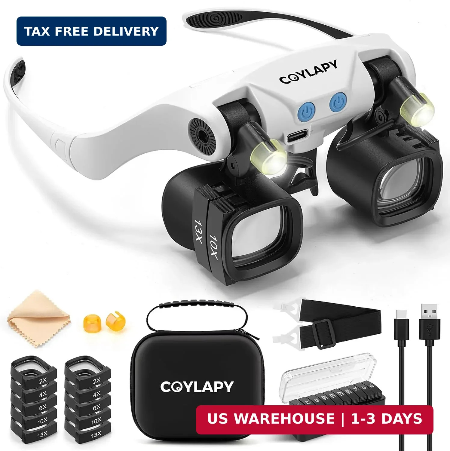 COYLAPY Magnifying Glasses for Close Work, Jewelers Magnifying Glass with Light