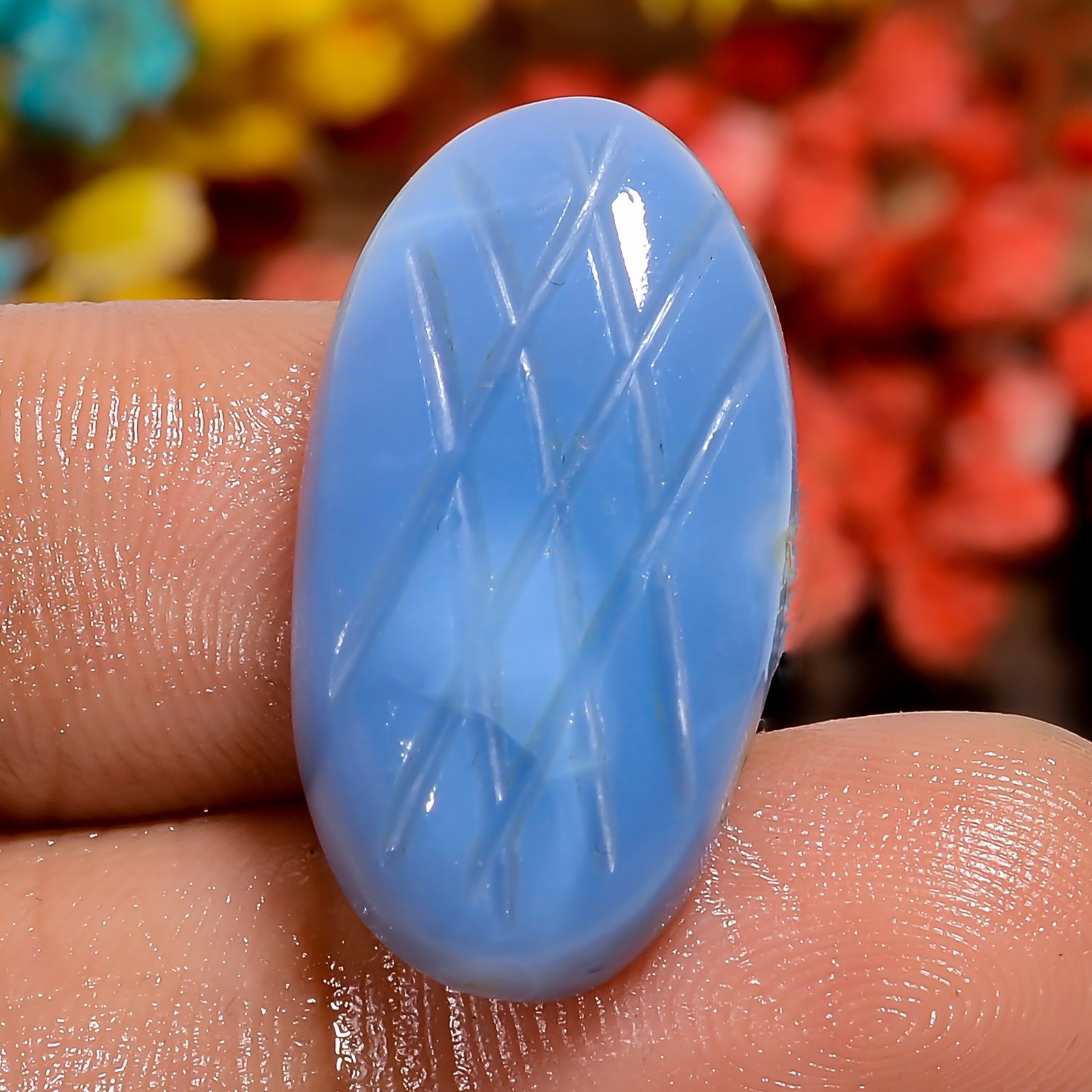 15 Ct Authentic Oval Owyhee Blue Opal Carved Gemstone Pendant Making 24X12X5 mm