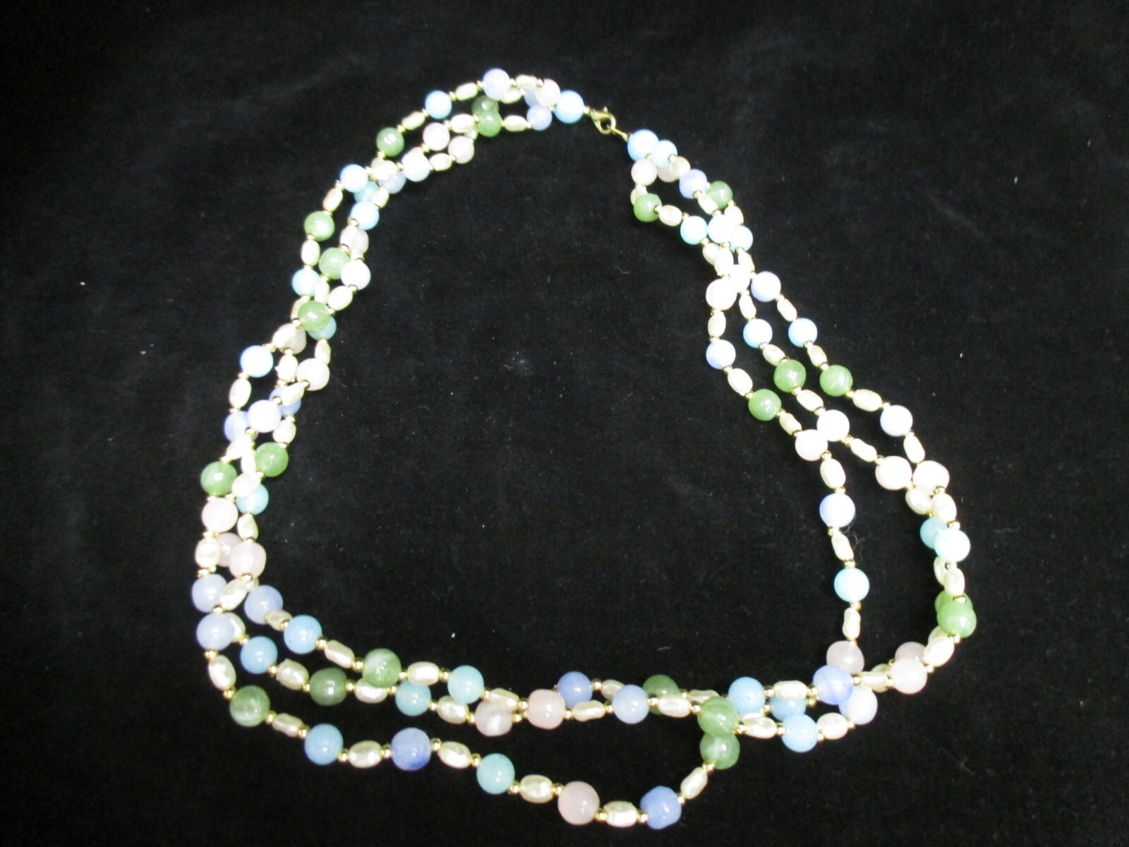 70/80’s Costume Jewelry, Pastel 3 Strand Beaded Necklace & 2 Pair Clip Earrings