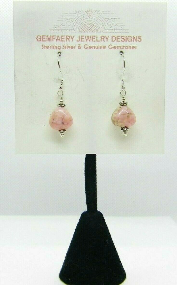 Sterling Silver RHODOCHROSITE Petite Dangle Earrings #5862…Handmade USA