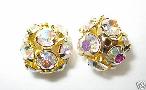 4 12mm Swarovski Rhinestone Ball Gold/Crystal AB RB1204