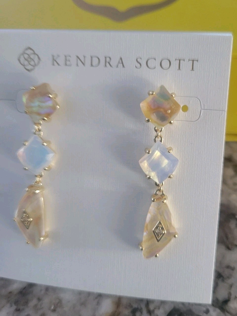 Kendra Scott Bianca Linear Earrings Gold Iridescent White Mix NWT $98 Gift BOX