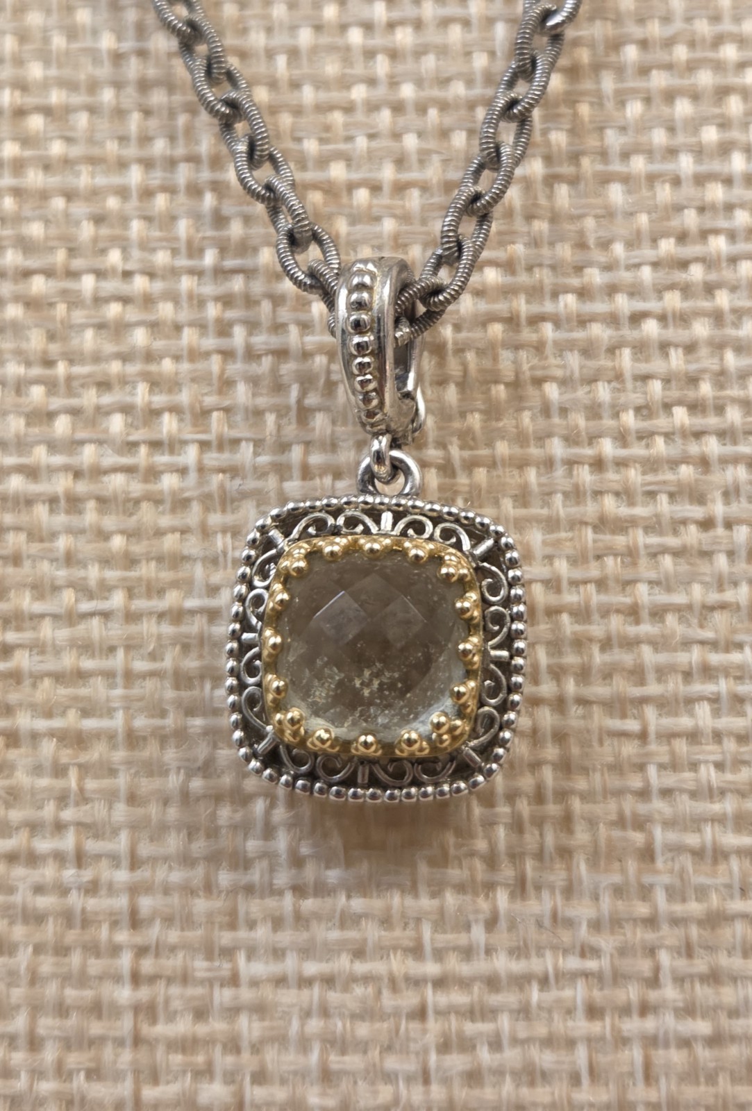 Stunning 18k Gold & Sterling Silver Gabriel & Co Cushion-Cut Pendant 17″ Chain