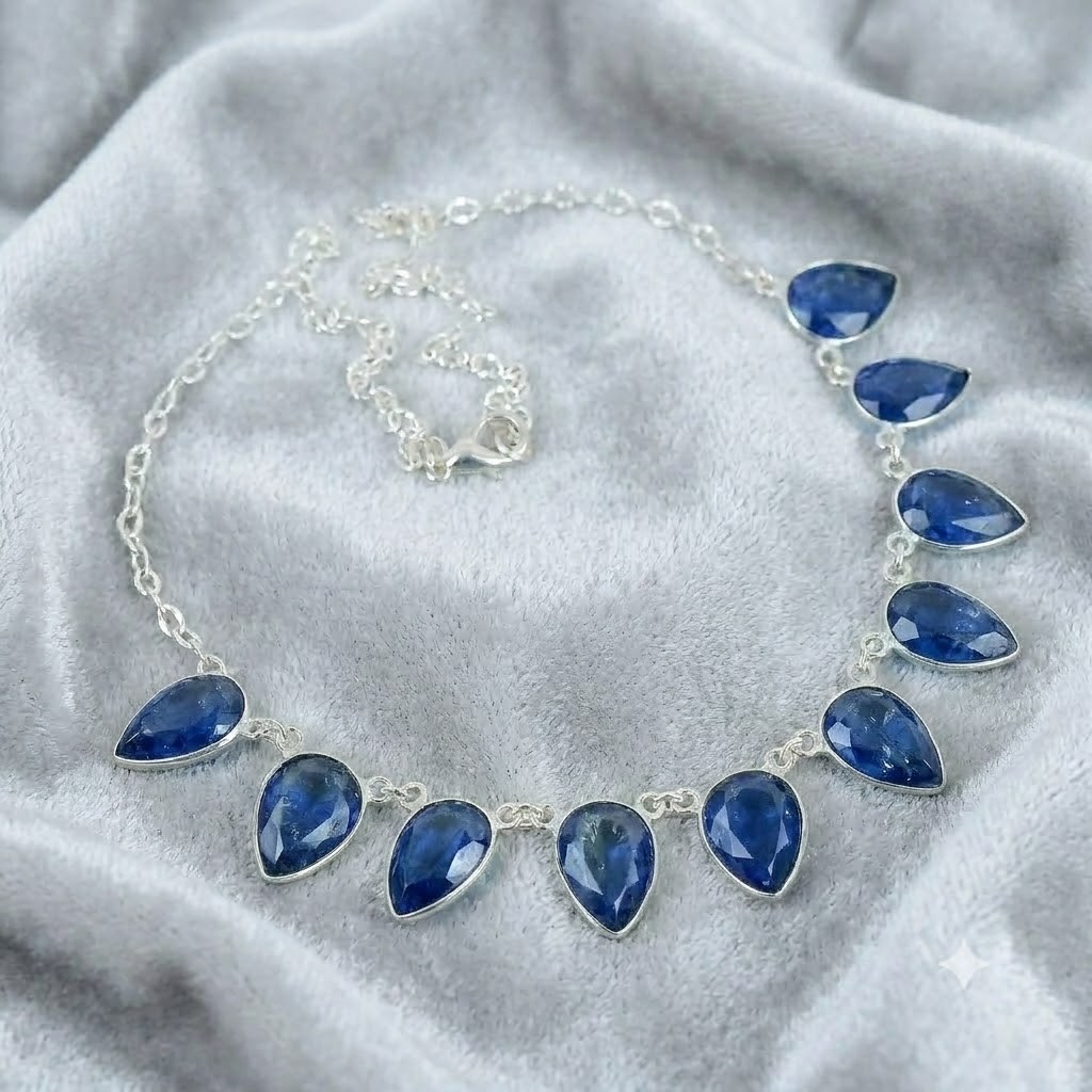 Blue Tanzanite Gemstone 925 Sterling Silver Jewelry Necklace Size-17-18″