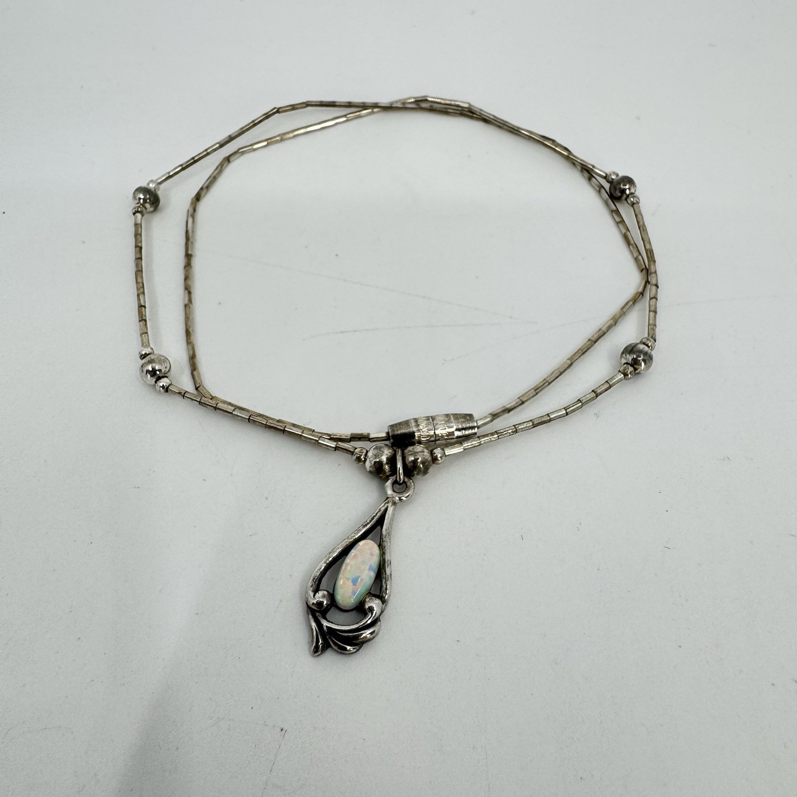 Sterling Silver Wheeler Manufacturing Lab Opal Pendant Liquid Silver Necklace