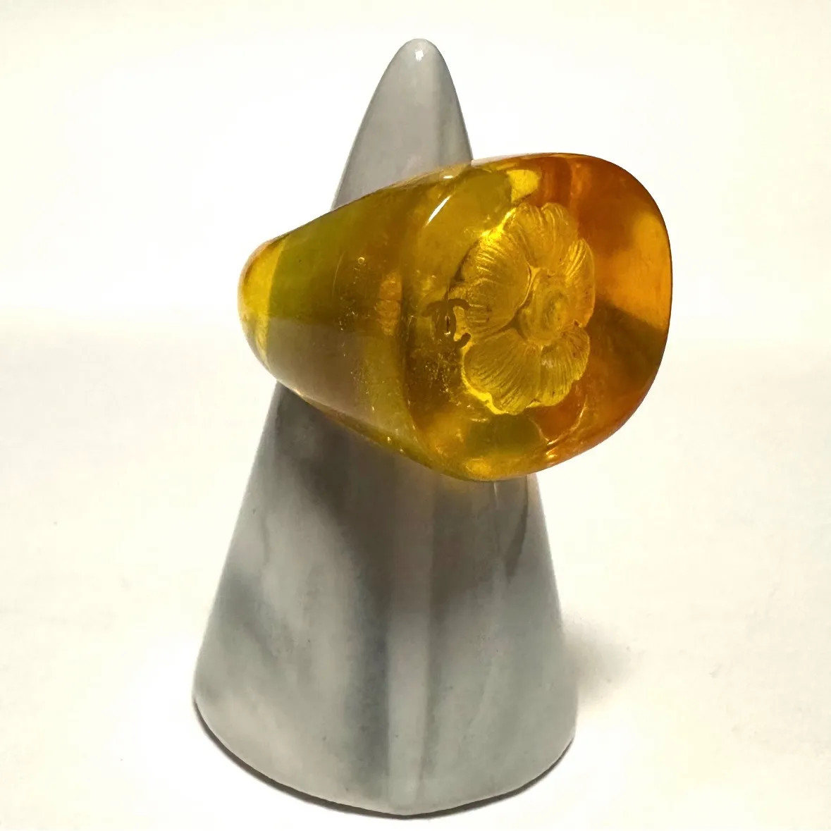 CHANEL Camellia CC Logo Resin Ring Orange Clear Size 13 US 6.5 Auth