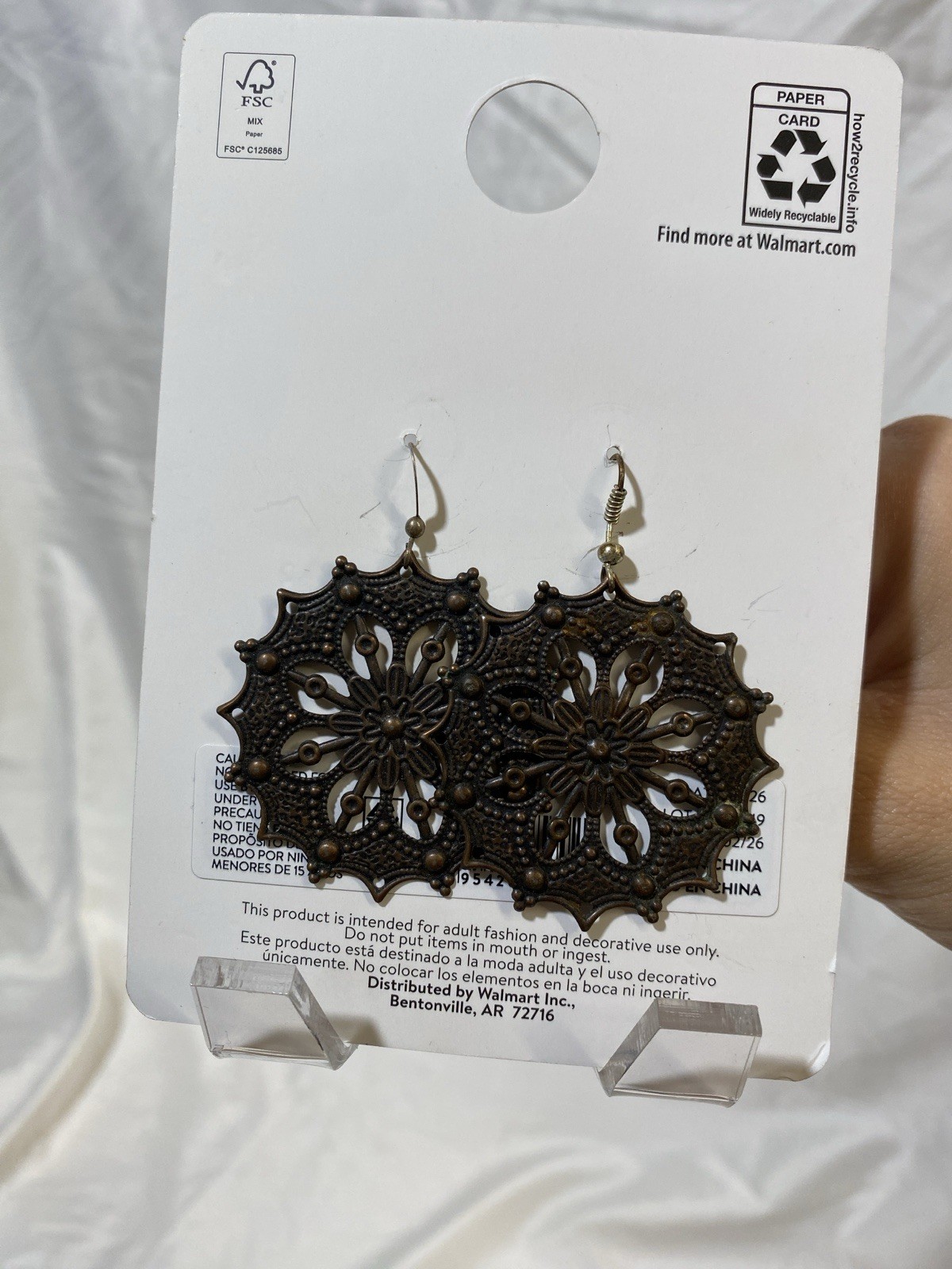 Bronze Metal Filigree Floral Dangle Drop Hook Earrings, No Stone