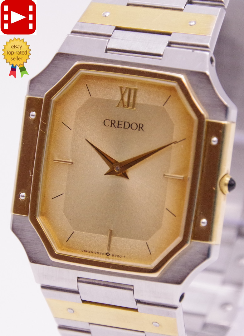 Reserved [Exc+5] SEIKO CREDOR 9570-5210 Two Tone 14K 16cm Qz Unisex JAPAN