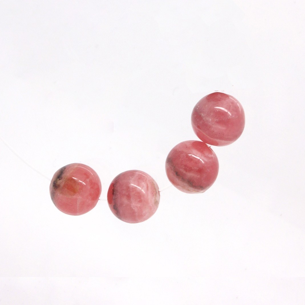 4 Natural Pink Genuine Rhodochrosite Gemstone Round Beads 9.5mm #14407A