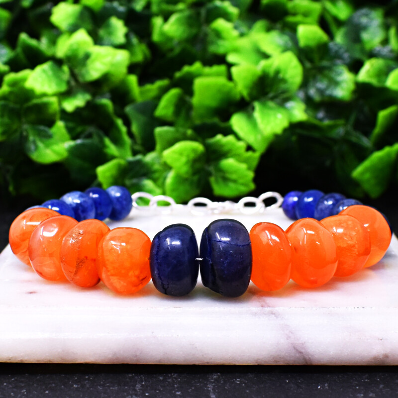 190.00 Cts Natural 7 Inches Long Carnelian & Onyx Round Beads Bracelet NK 19E187