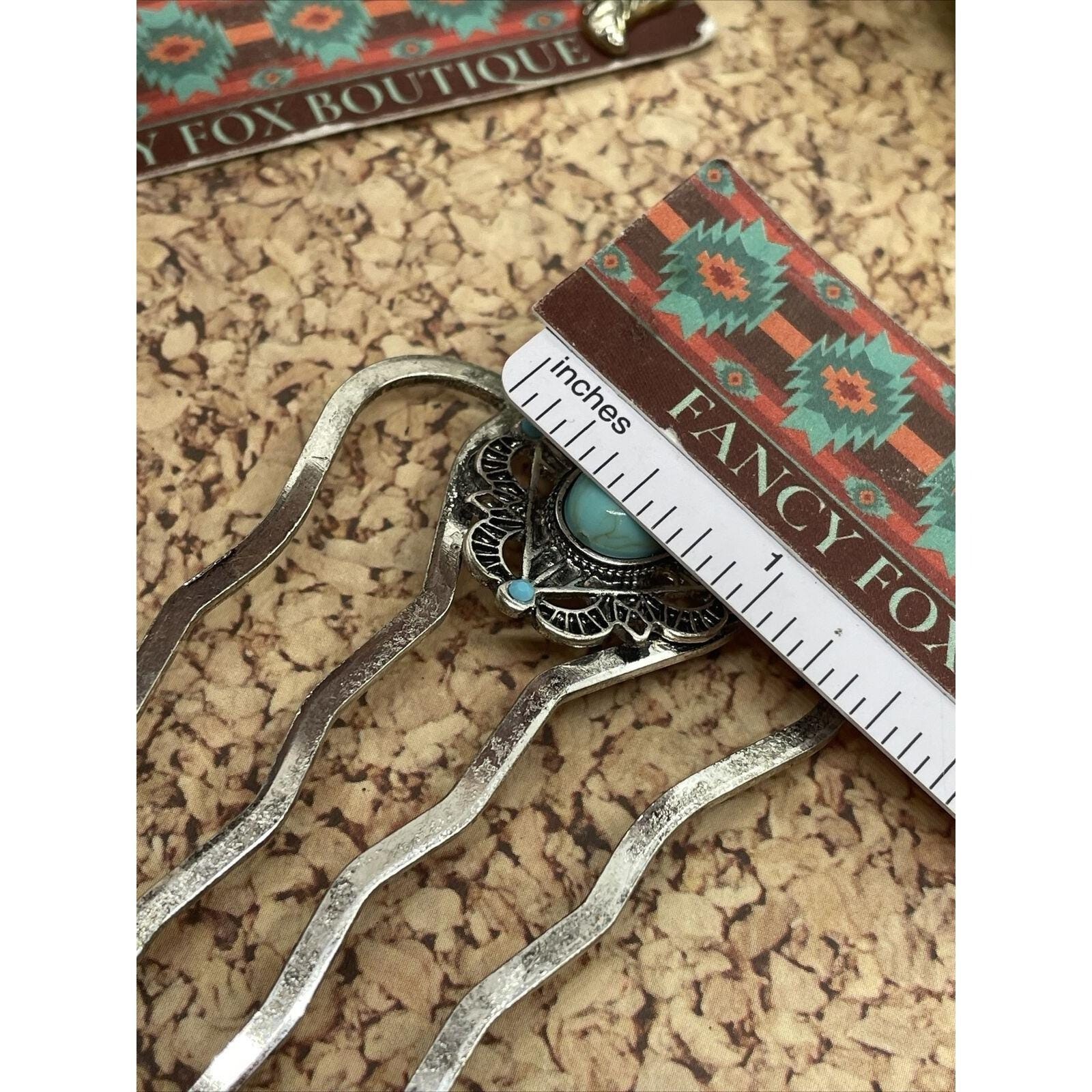 WESTERN Blue TURQUOISE HAIR Pin Clip Silver Southwest Comb Barrette Stone Large