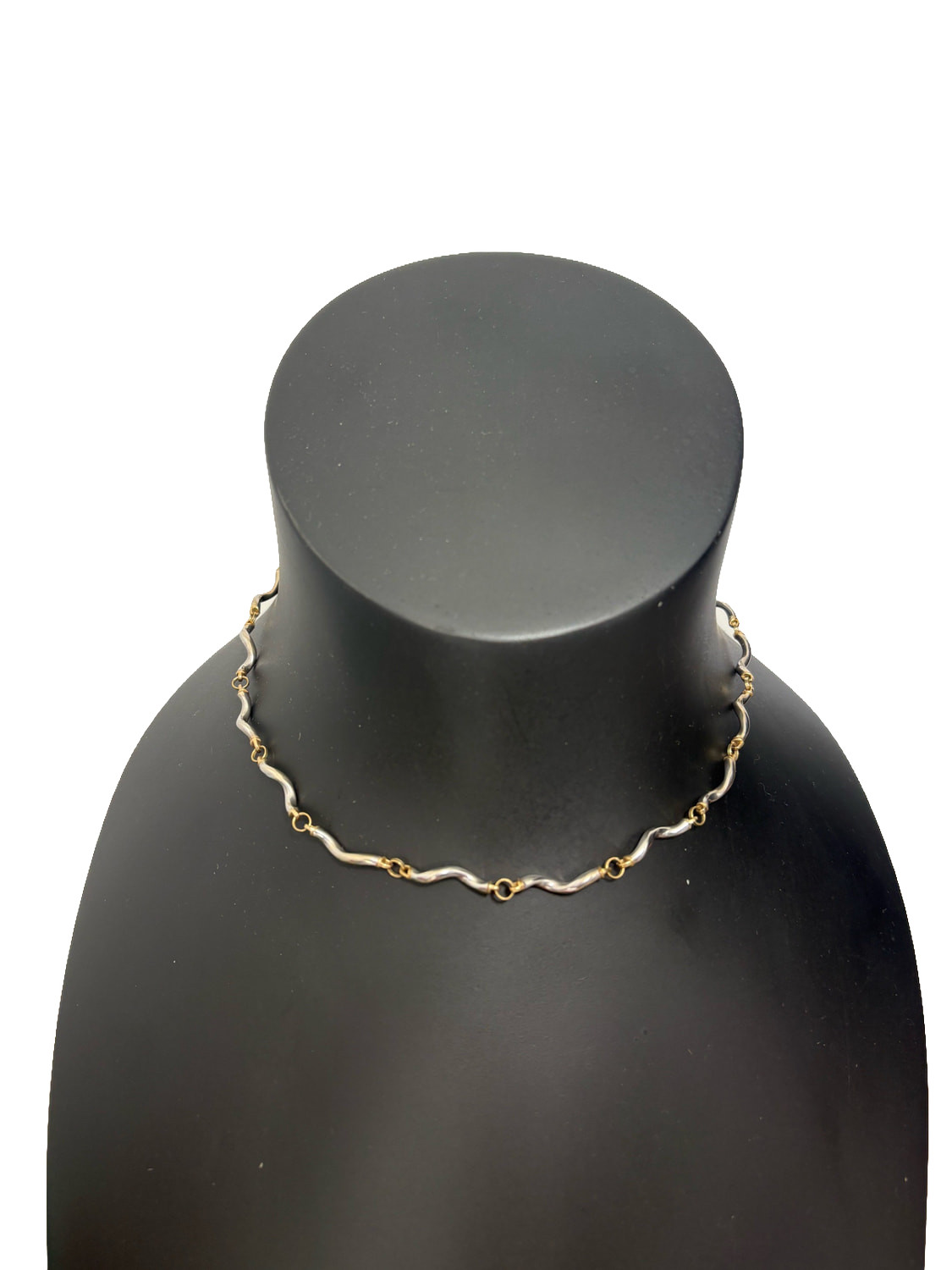9ct White and Yellow Gold Twist Wave Link Necklace Hallmarked 8.77g