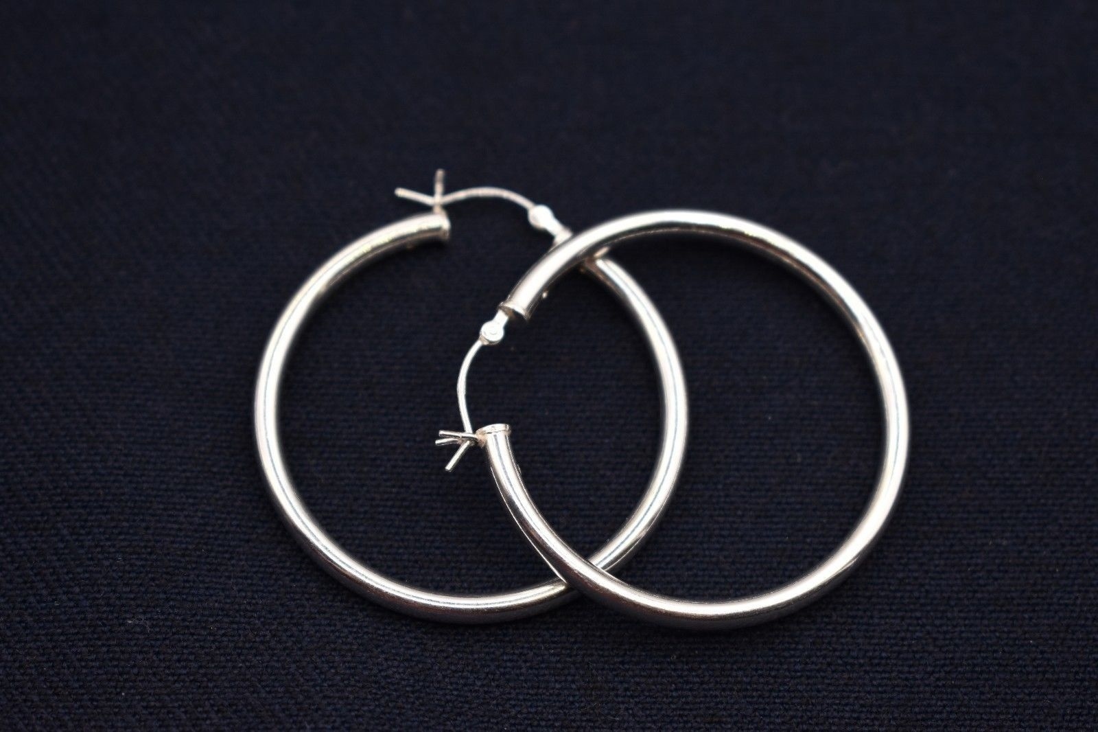 3mm X40mm 1 1/2″ Large Plain Shiny Round Hoop Earrings Real 925 Sterling Silver