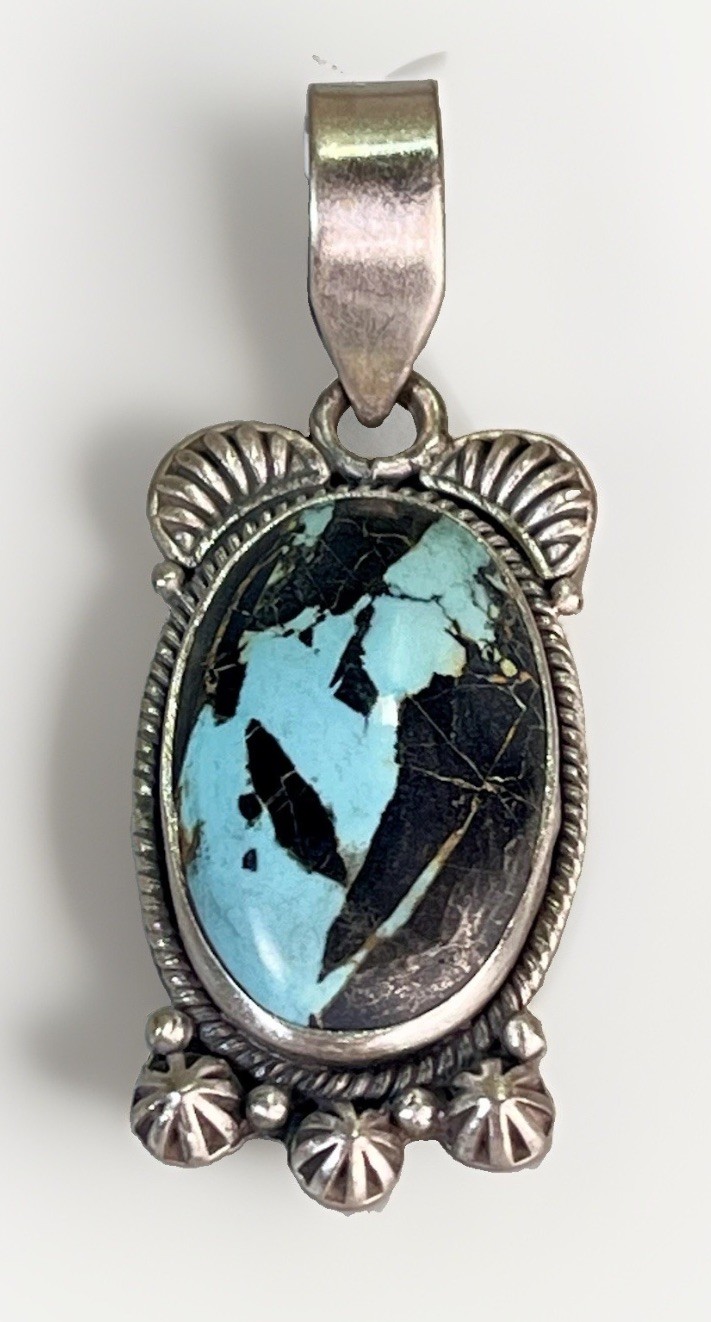 Sterling Silver Blackjack Turquoise Pendant Southwestern Native American Style
