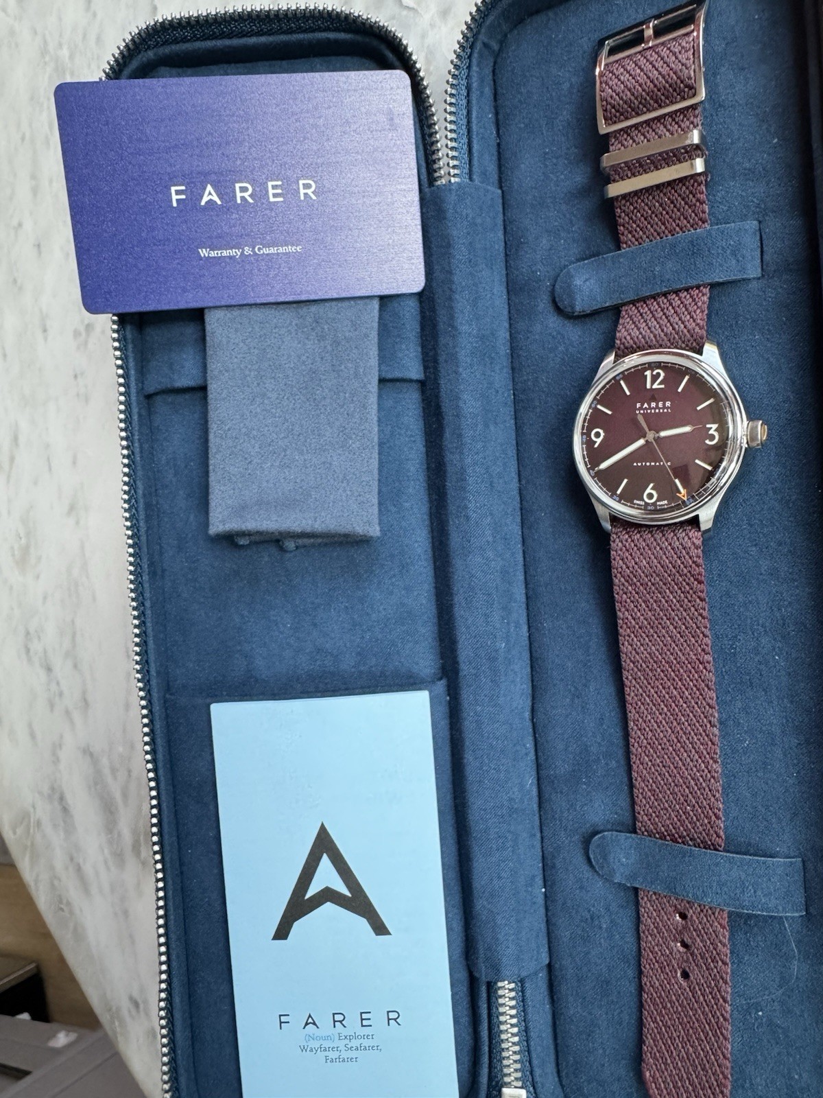 Farer Discovery – Plum Dial, Full Kit, Unworn Bracelet, Warranty