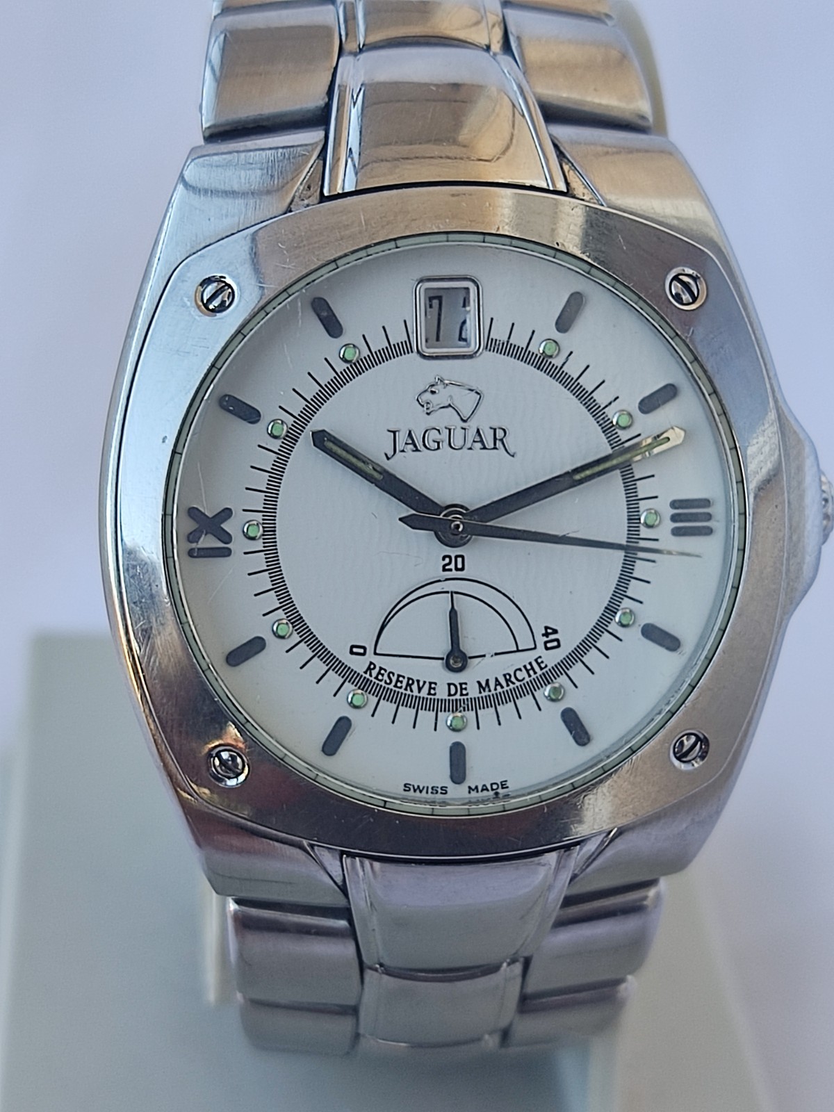 Jaguar Reserve de Marche Automatic Swiss Watch ETA 2892 A2 Big Date White Dial