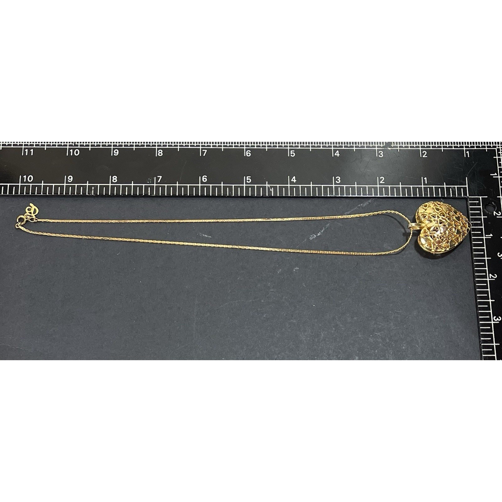 Puffy 14K Yellow Gold Plated Filigree Heart Pendant on 12K GF Chain Necklace