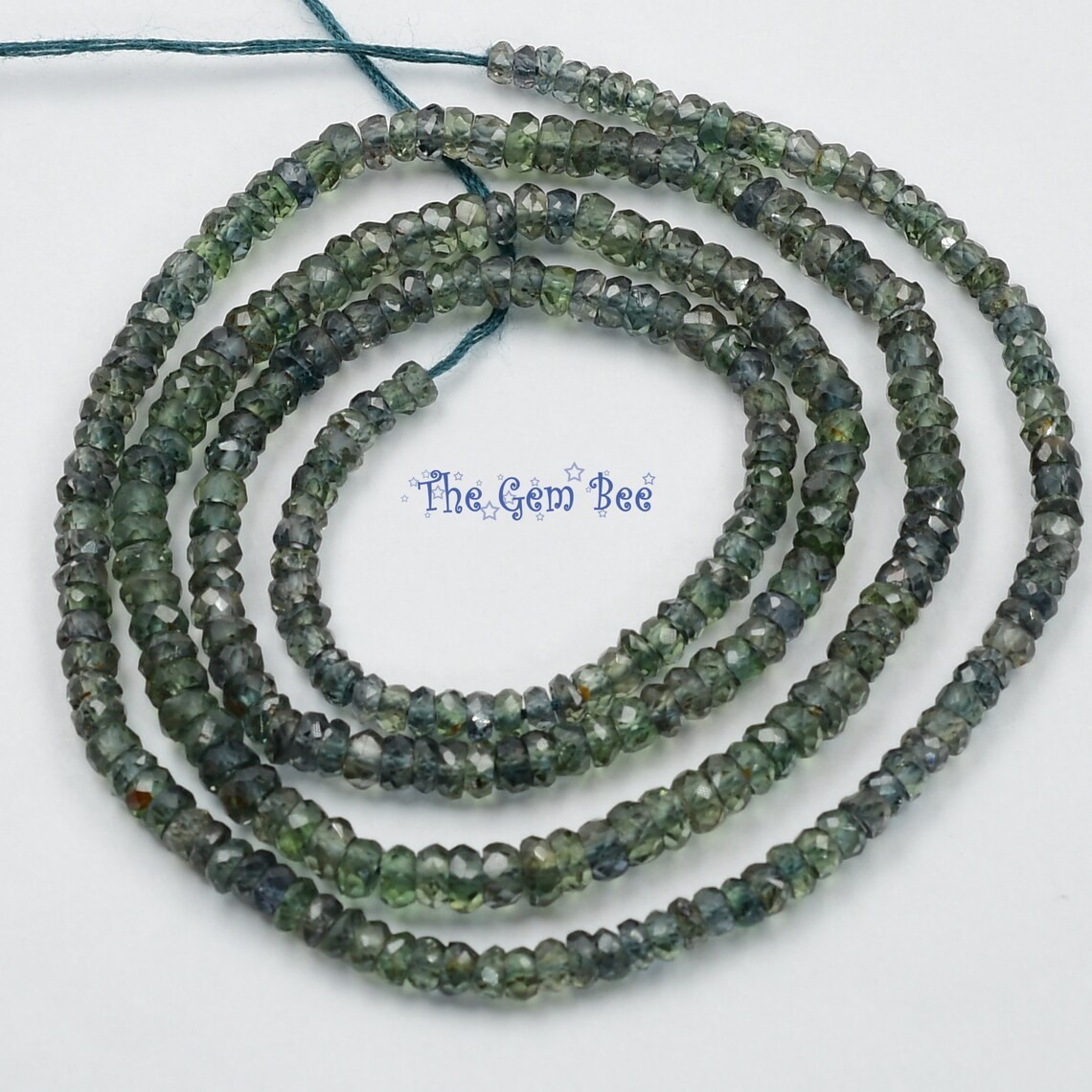 2.5mm-3.5mm Natural Earth Green Color Change Sapphire Faceted Rondelle 17.5″