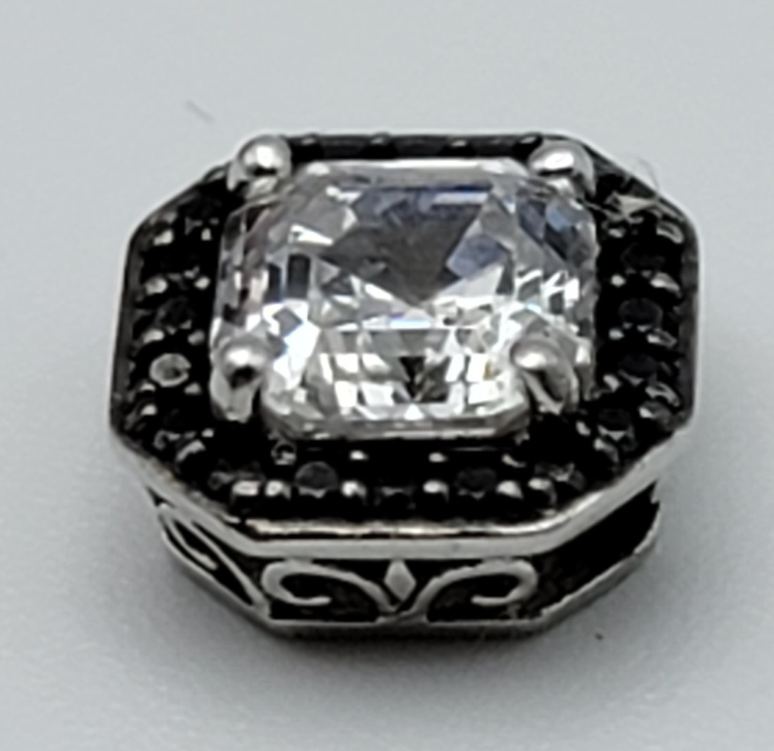 FE 925 Sterling Silver Clear & Black Cubic Zirconia Pendant 10.6mm Square