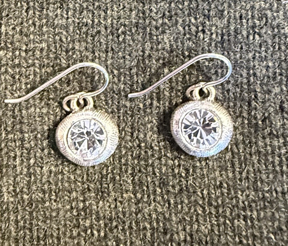 NEW Patricia Locke Silver / Crystal NUGGET French Wire Earrings – RETIRED SIGNED