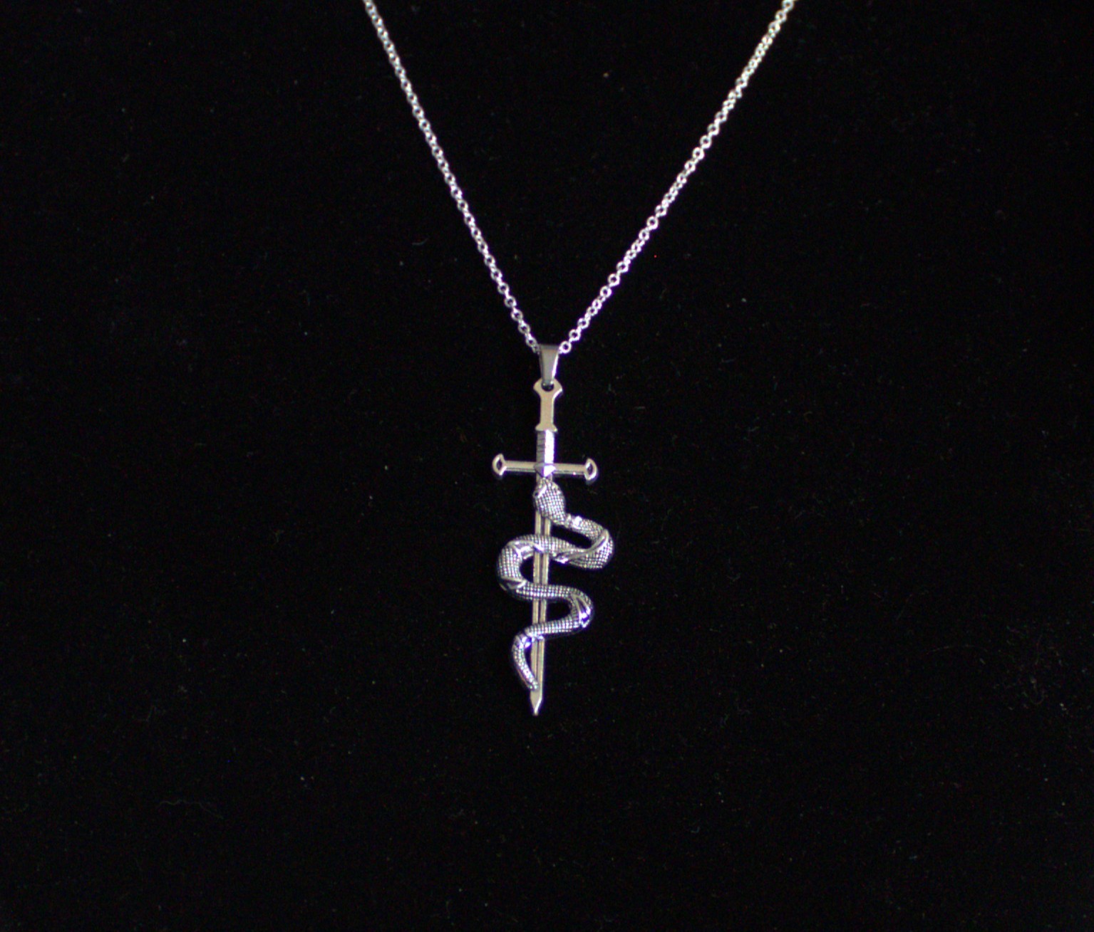 1 Sword & Snake Necklace 20 Inch Rolo Silver Chain Gift Any Occasion Sexy Gothic