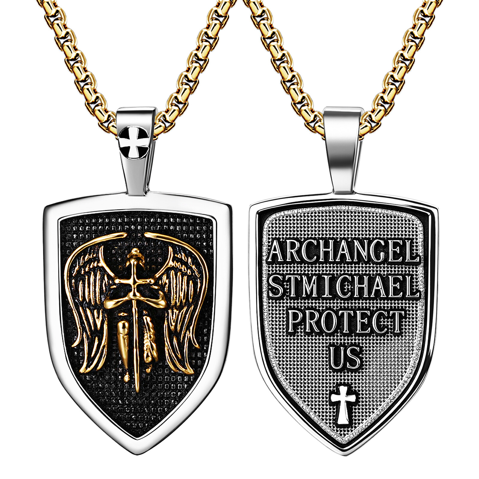 Men’s Saint Michael Necklace Protective Guardian Medal Stainless Steel Pendant